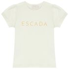 تيشيرت بنات بالشعار باللون العاجي, 1, hi-res