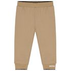 طقم بدلة رياضية أولاد بالشعار باللون البيج, 1, hi-res