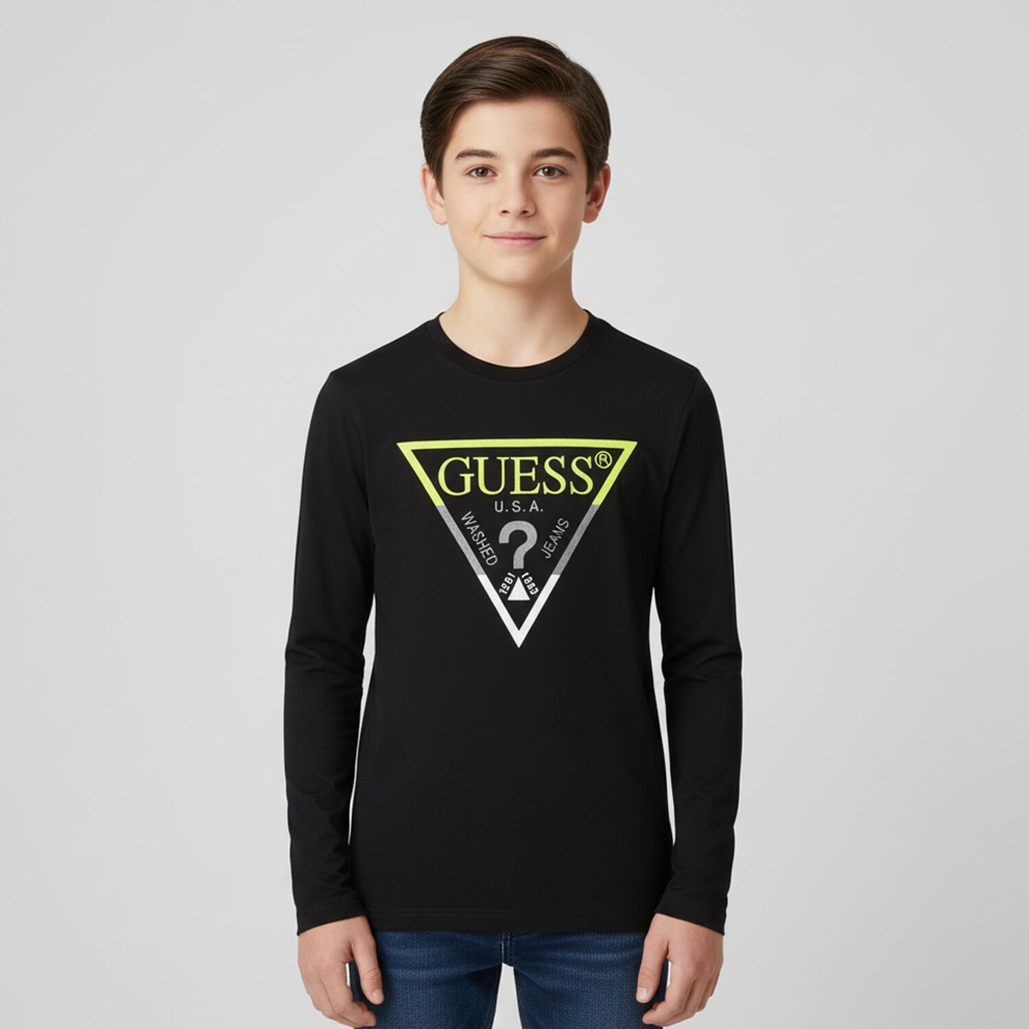 Boys Black Logo Long Sleeve Top, 2, hi-res image number null