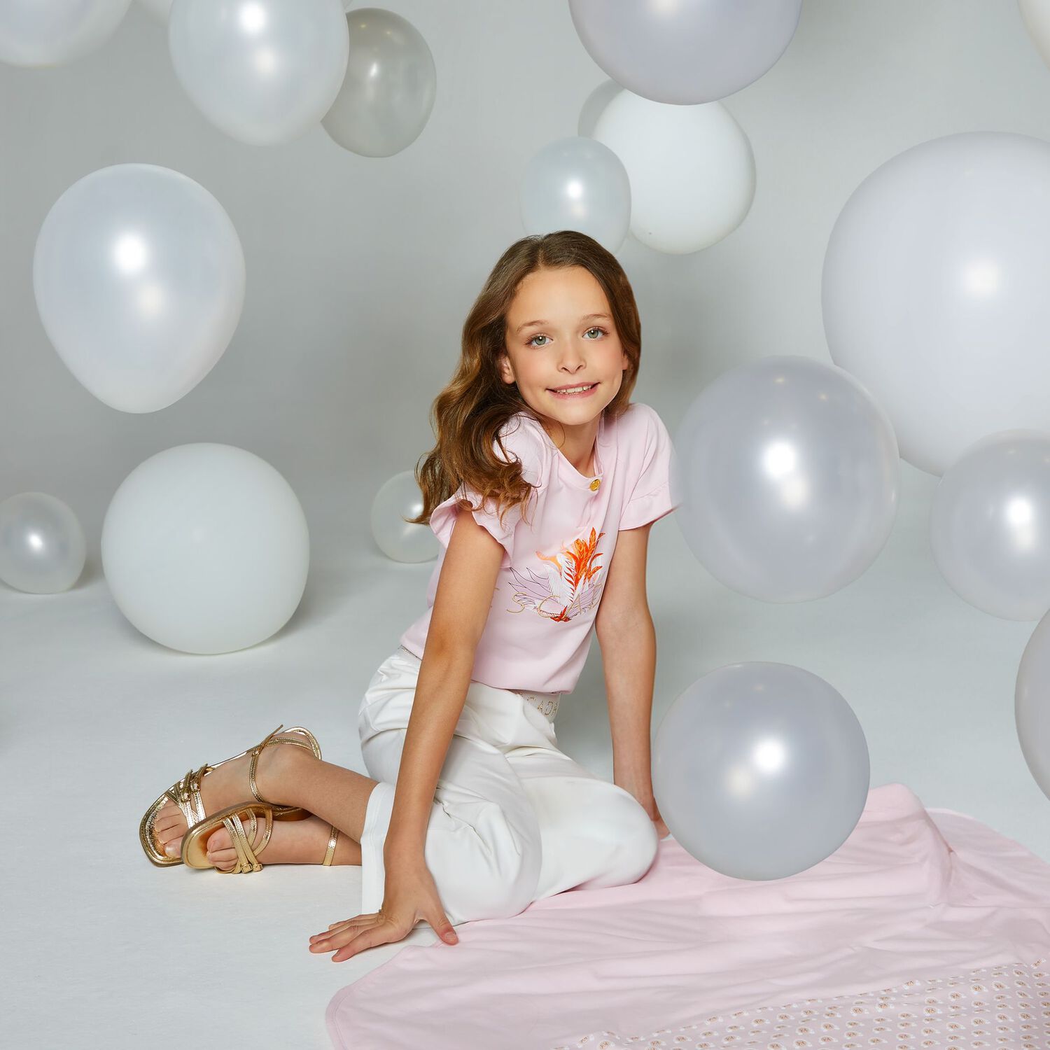 تي شيرت بنات بالشعار باللون الوردي, 1, hi-res image number null