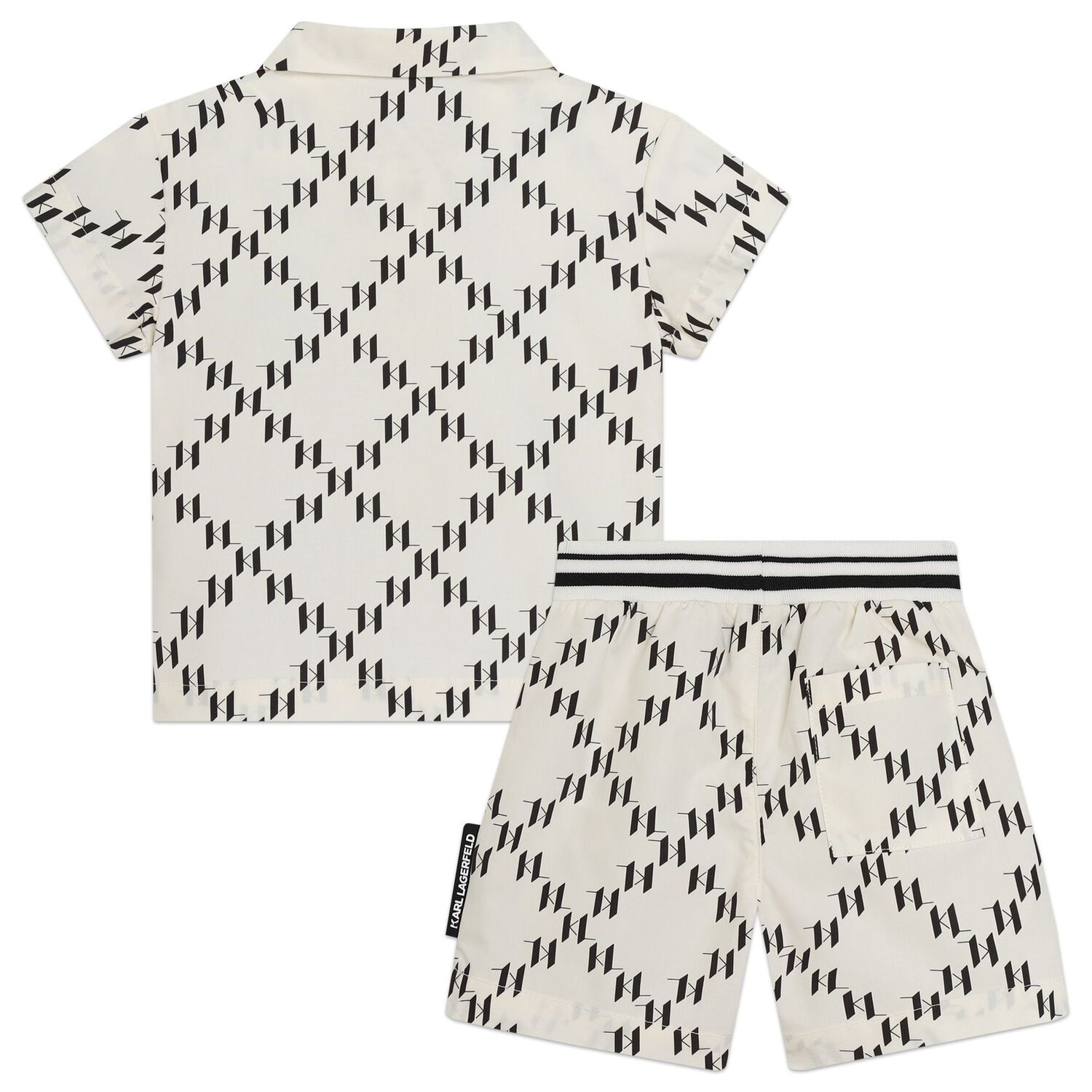 Younger Boys Ivory & Black Monogram Logo Shorts Set, 1, hi-res