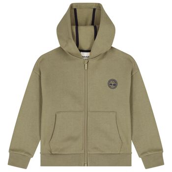 Boys Beige Logo Hooded Zip Up Top 