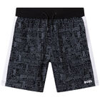 Boys Black Logo Shorts, 1, hi-res