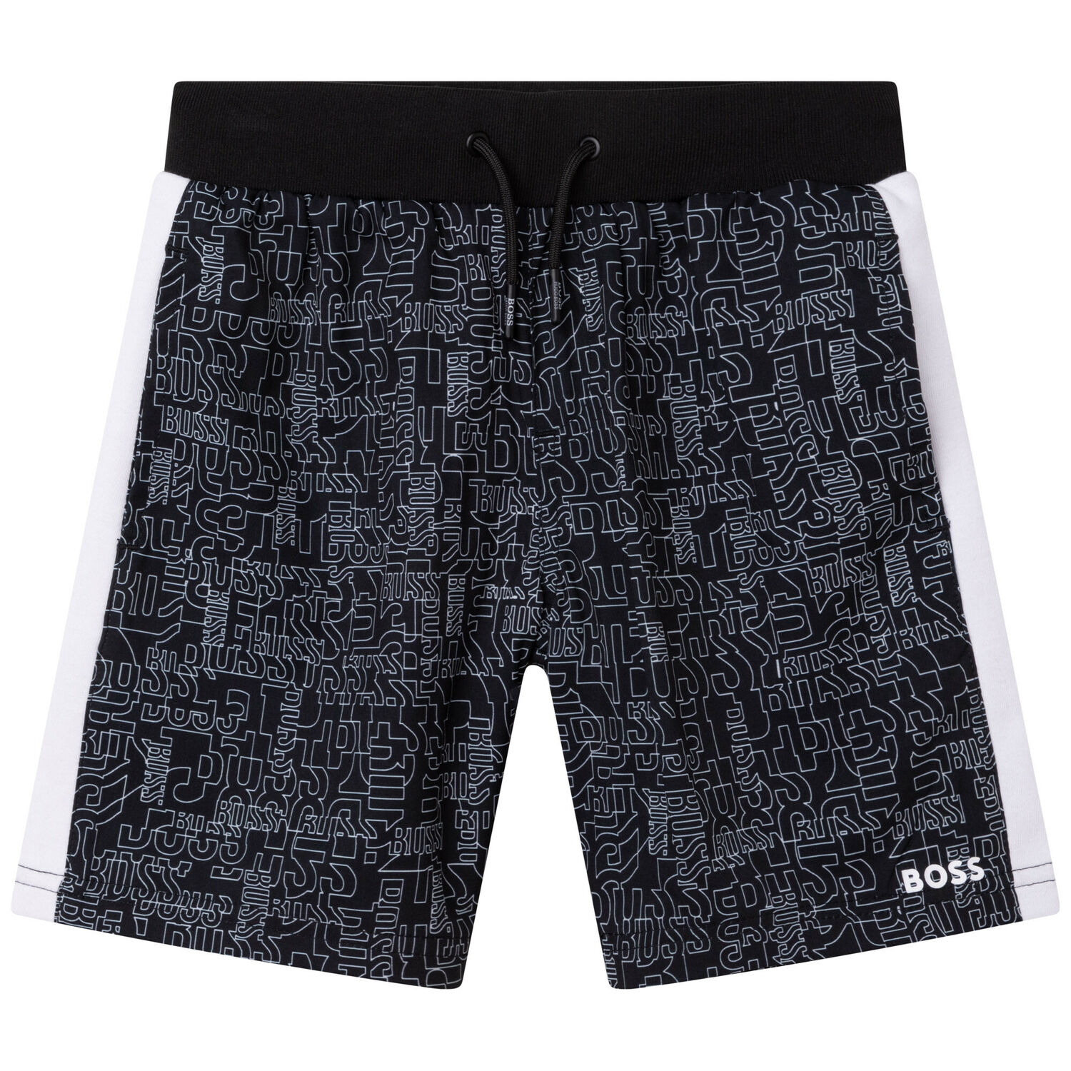 Boys Black Logo Shorts, 1, hi-res