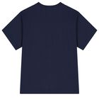 طقم شورت قطني  بشعار باللون الكحلى والأبيض للأولاد, 1, hi-res