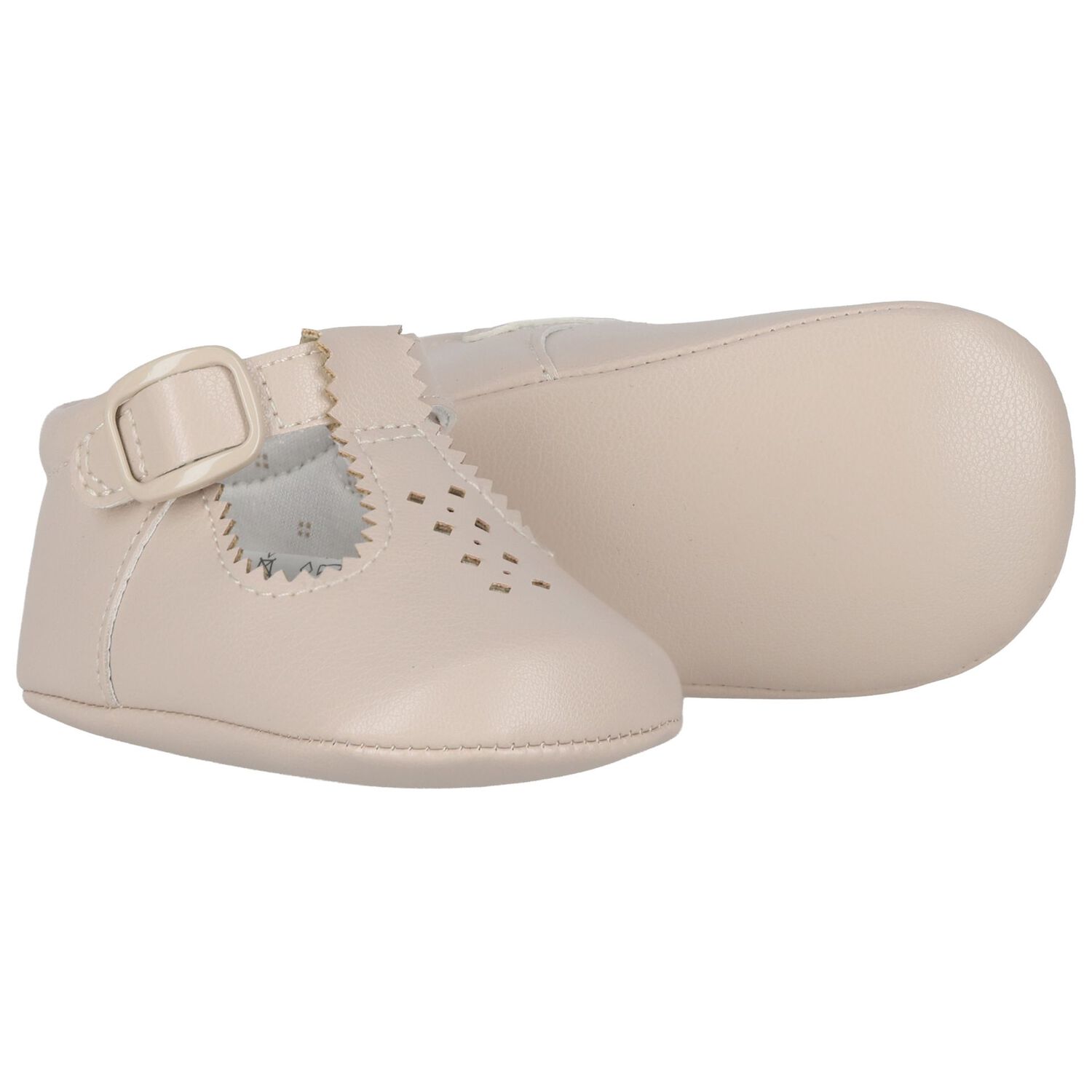 Beige Leather Pre Walker Shoes, 3, hi-res