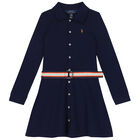 Girls Navy Logo Polo Dress, 1, hi-res