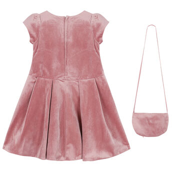 Girls Pink Bow Dress & Bag Set
