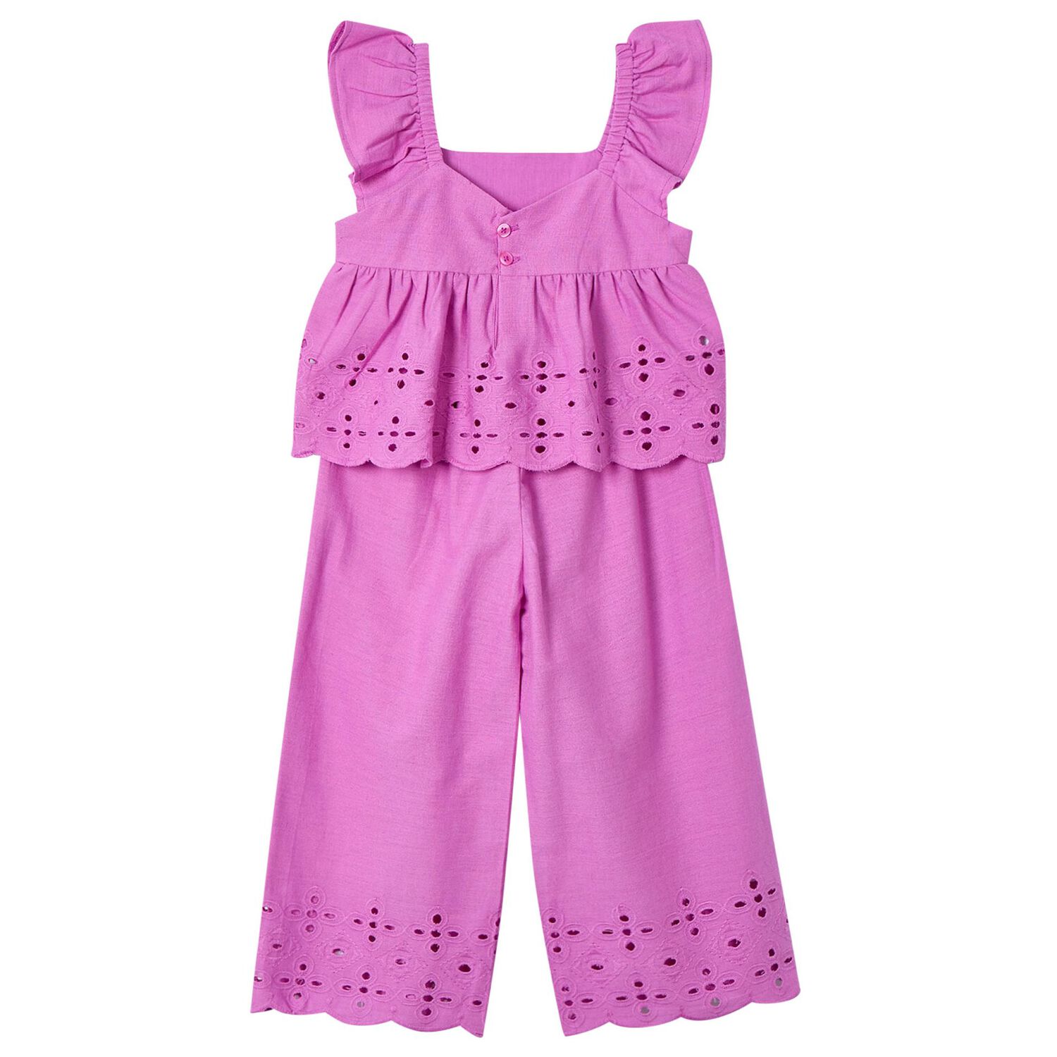 Girls Pink Eyelet Cotton Trouser Set, 1, hi-res