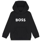 Boys Black Logo Hooded Top, 1, hi-res