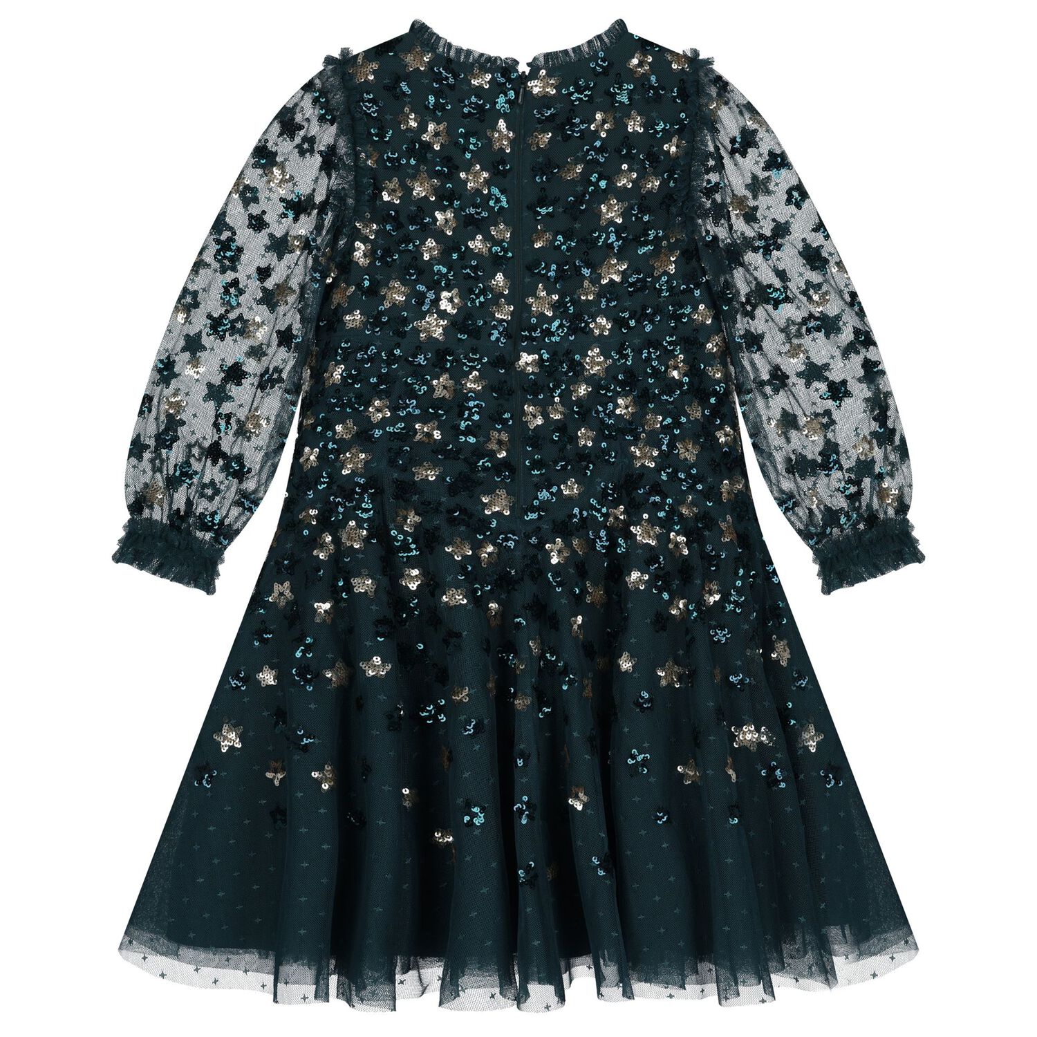 فستان تول باللون الاخضر مزين بالترتر للبنات, 1, hi-res