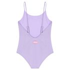 Girls Purple Strass Crystal Logo Swimsuit, 1, hi-res