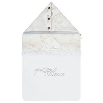 Baby Girls White & Beige Embellished Logo Nest