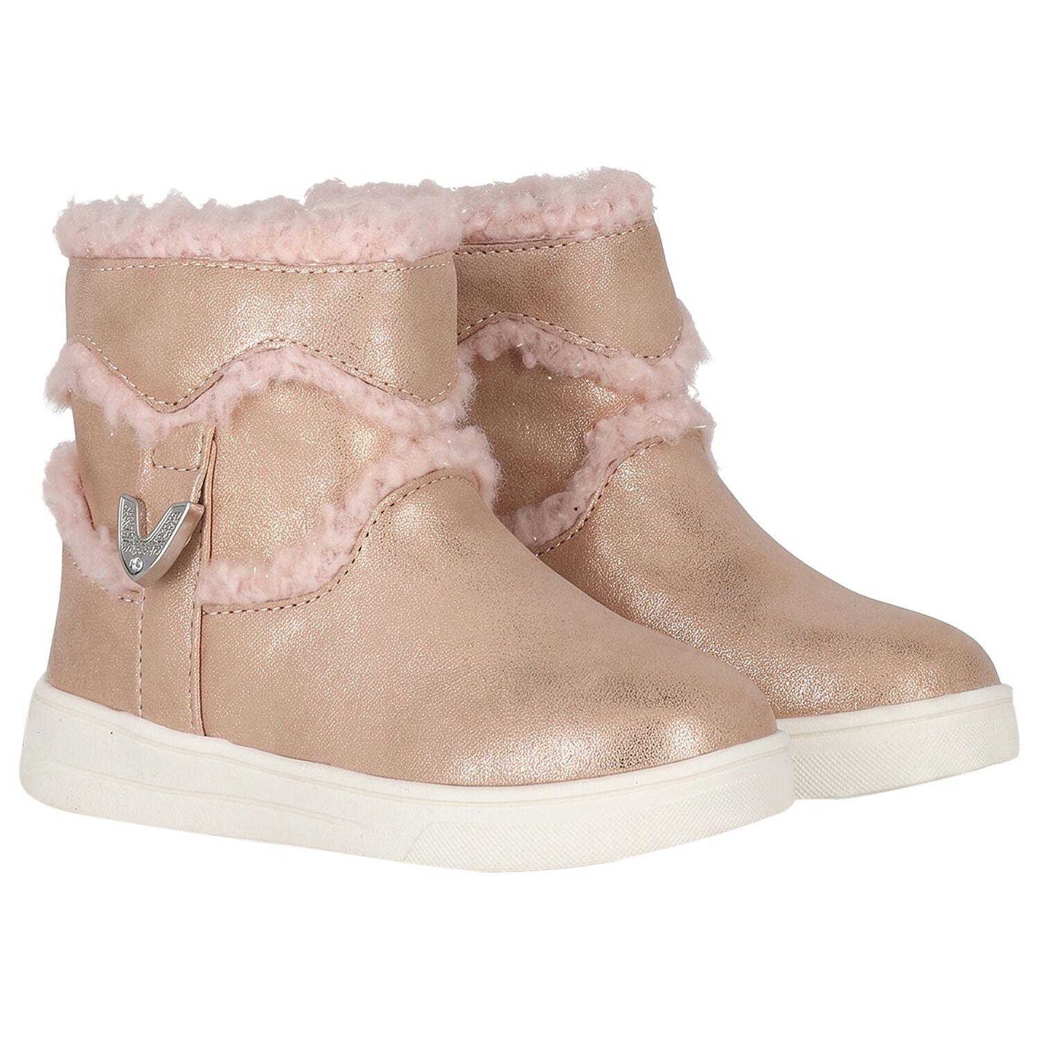 Younger Girls Gold Faux Fur Boots, 1, hi-res