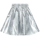 Girls Metallic Silver Logo Skirt, 1, hi-res