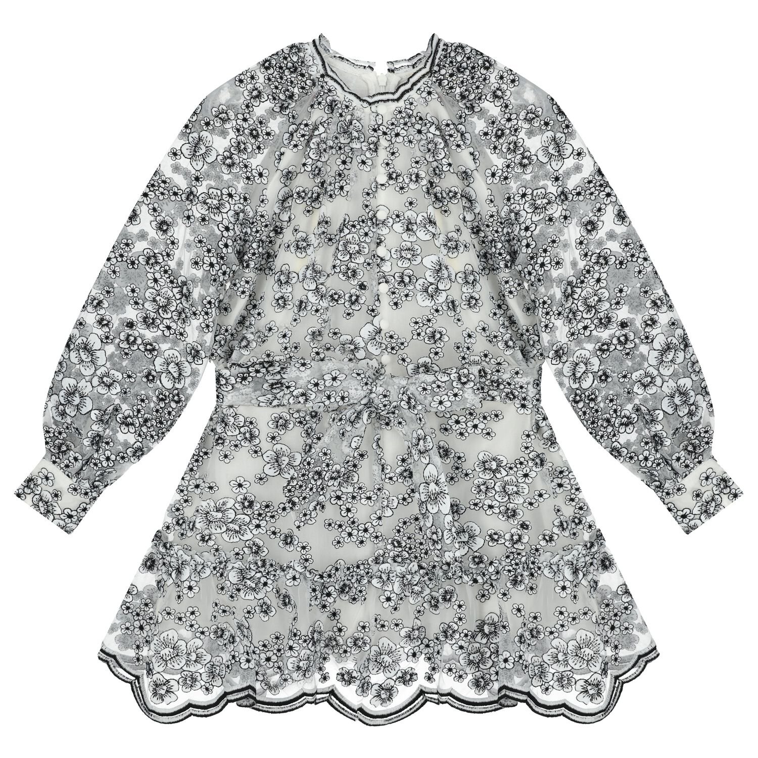 Girls White & Black Embroidered Floral Dress, 1, hi-res