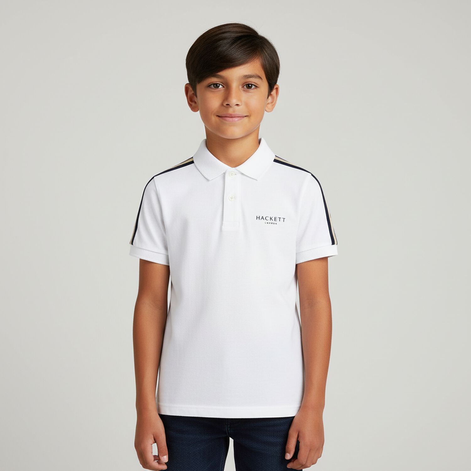 Boys White Logo Polo Shirt, 2, hi-res image number null