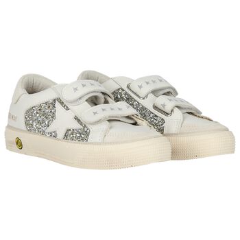 Girls Ivory & Silver Logo Trainers