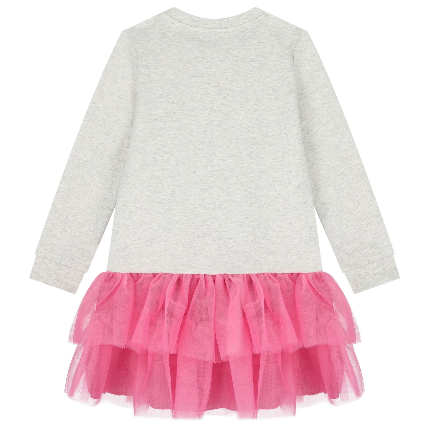 Girls Grey & Pink Logo Tulle Dress, 1, hi-res