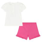 Younger Girls Ivory & Pink Teddy Bear Logo Shorts Set, 2, hi-res