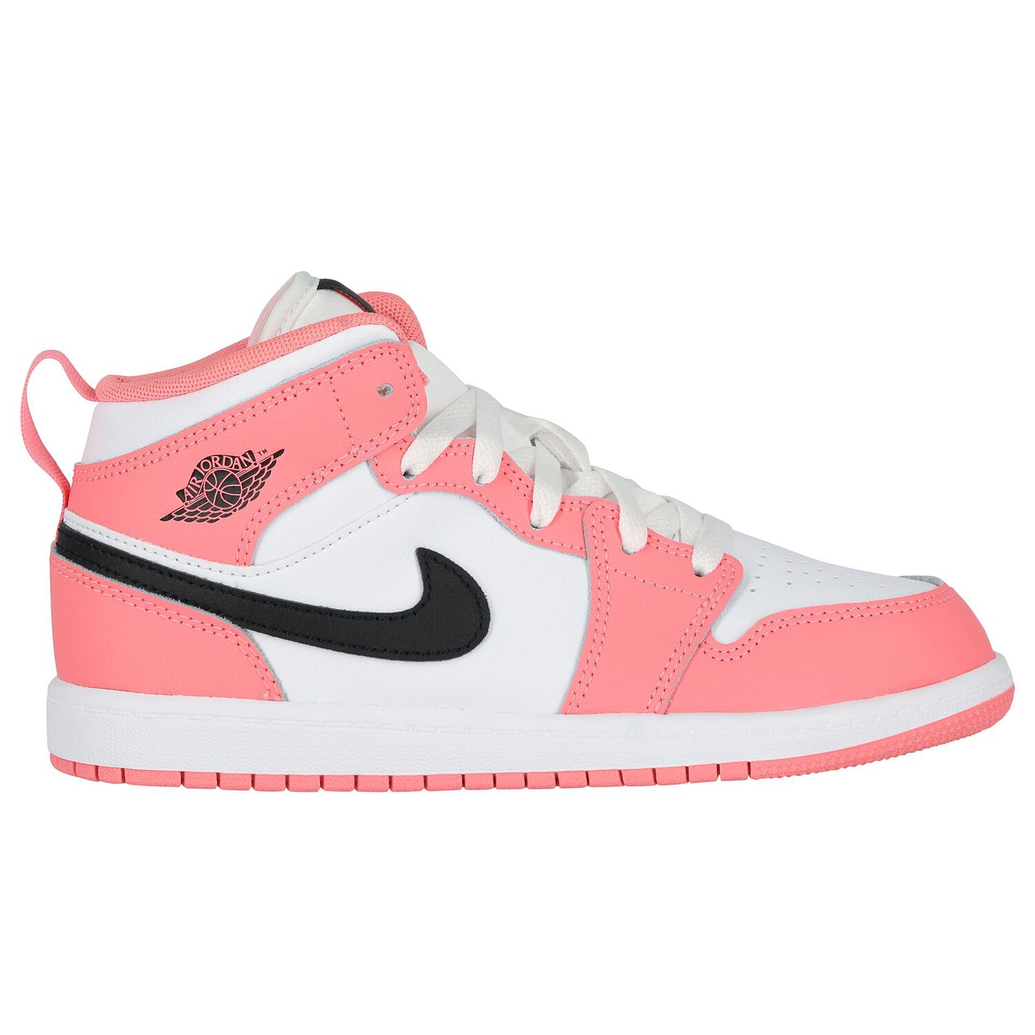Girls Neon Pink & White Air Jordan 1 Mid Trainers, 7, hi-res