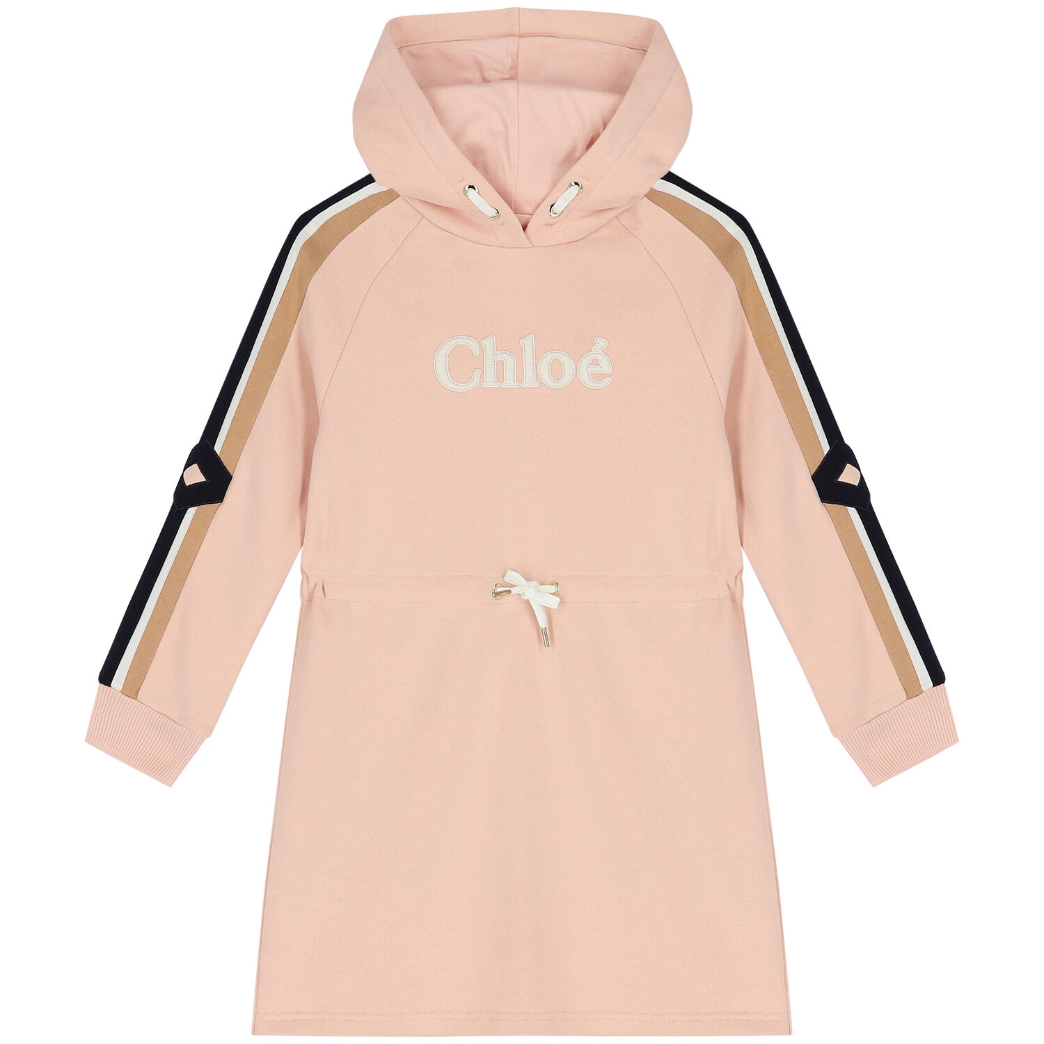 Girls Pink Logo Hooded Dress, 2, hi-res