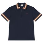 Boys Navy Blue Logo Polo Shirt, 1, hi-res