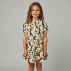 Girls Beige & Black Puffed Sleeve Top, 1, hi-res