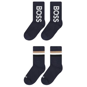 Boys Navy Logo Socks ( 2-Pack )