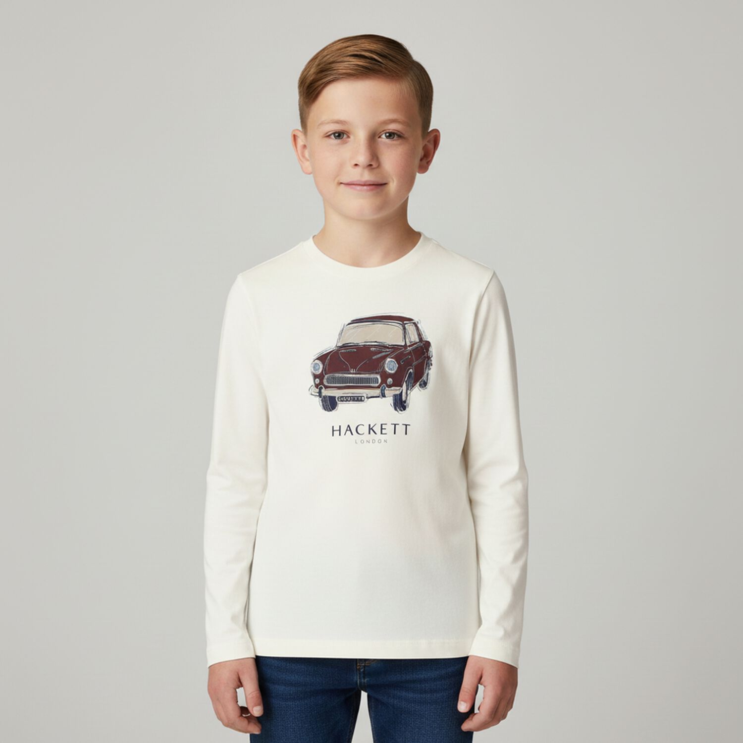 Boys Ivory Vintage Car Logo Long Sleeve Top, 2, hi-res image number null