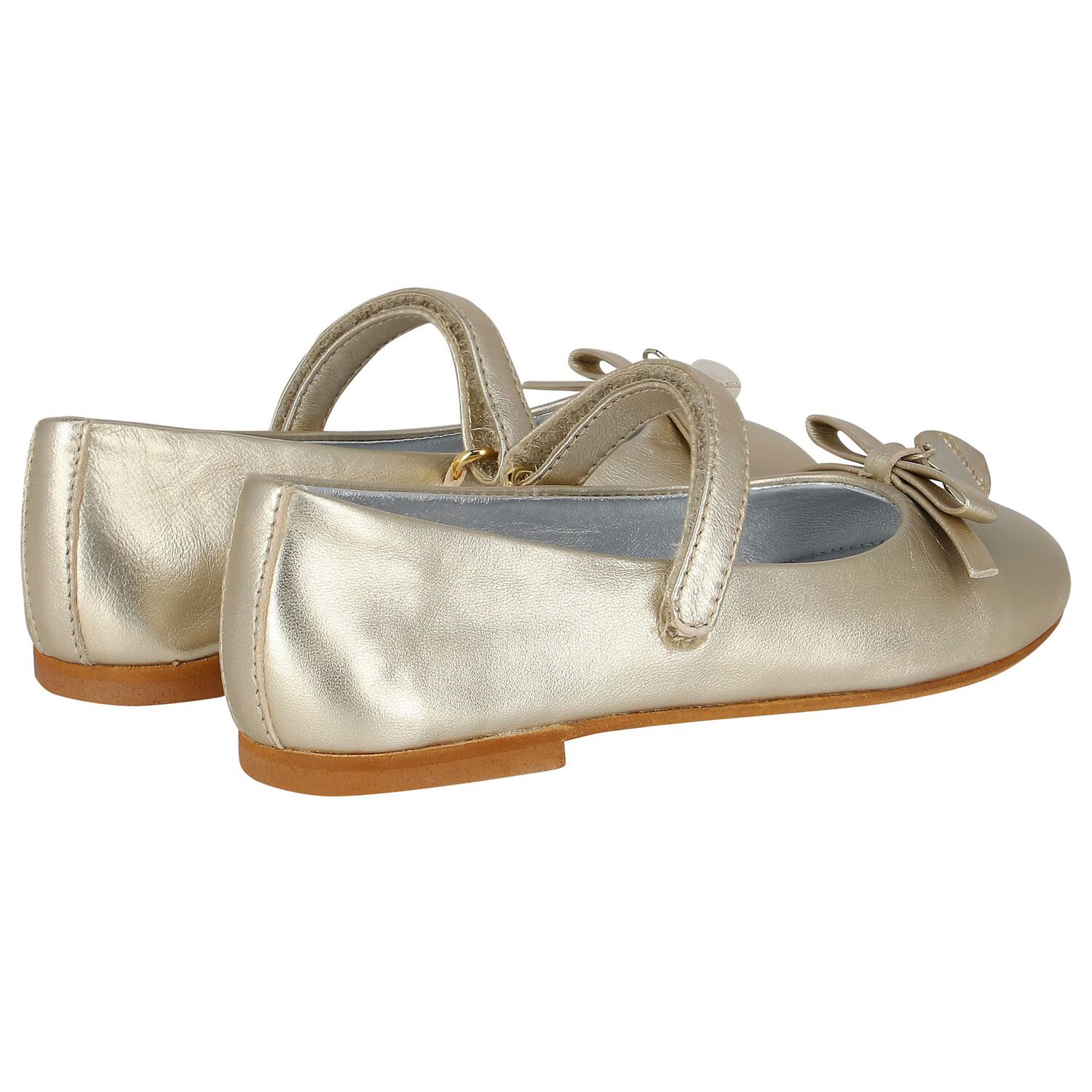 Girls Gold Ballerina Bow Shoes, 1, hi-res