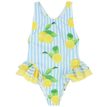 Girls Blue & White Lemon Swimsuit