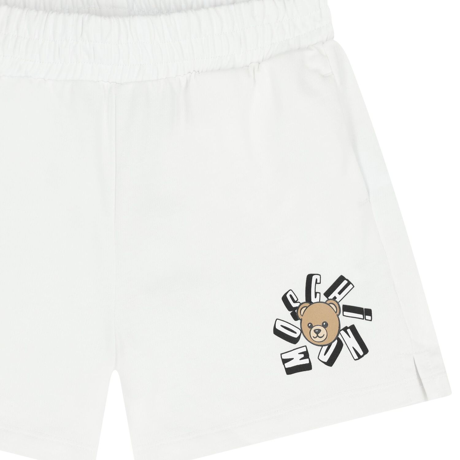 Girls White Teddy Bear Logo Shorts, 1, hi-res