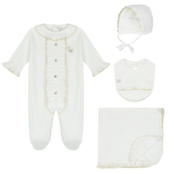 Baby Girls White & Gold Logo Babygrow Gift Set