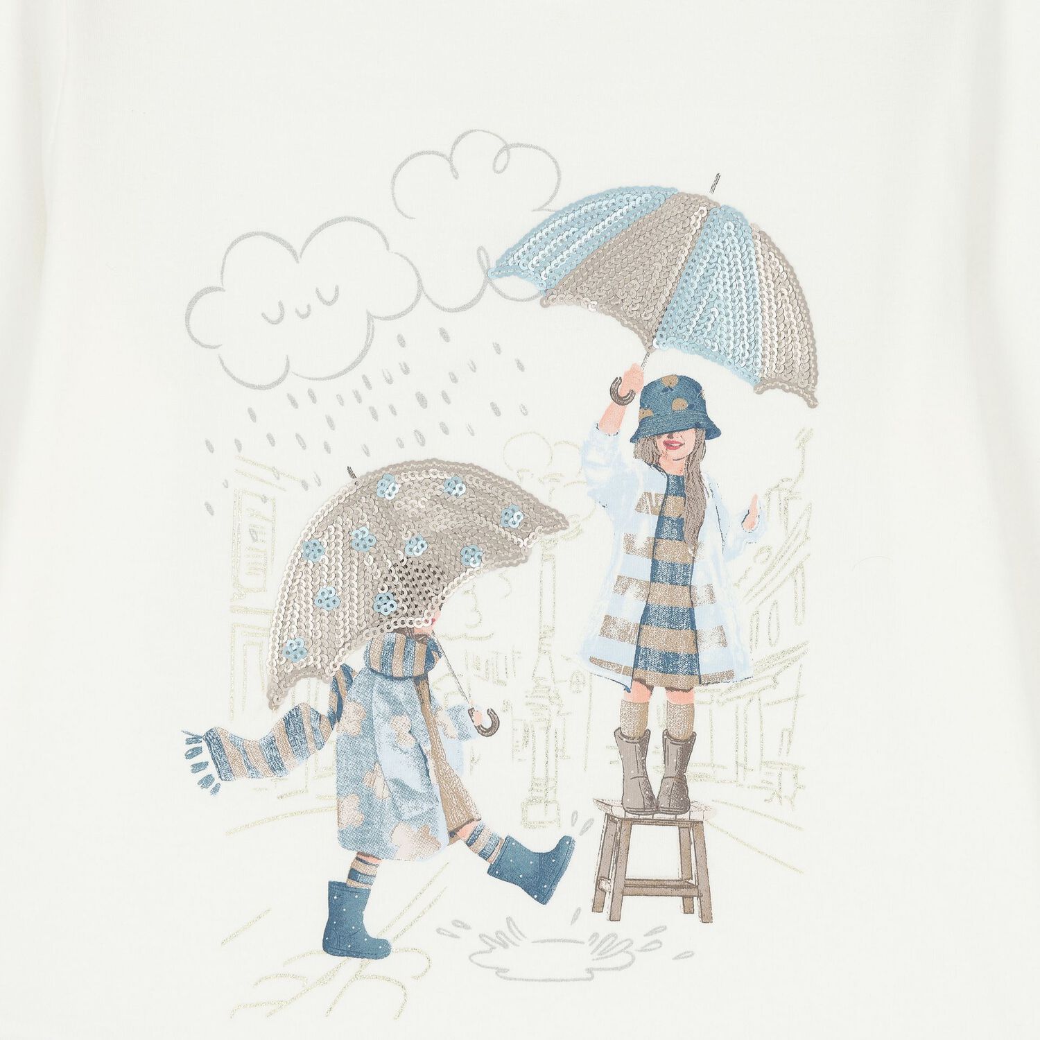 توب بنات بأكمام بالشعار باللون العاجي, 2, hi-res