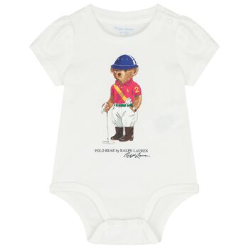 Baby Girls White Polo Bear Bodysuit