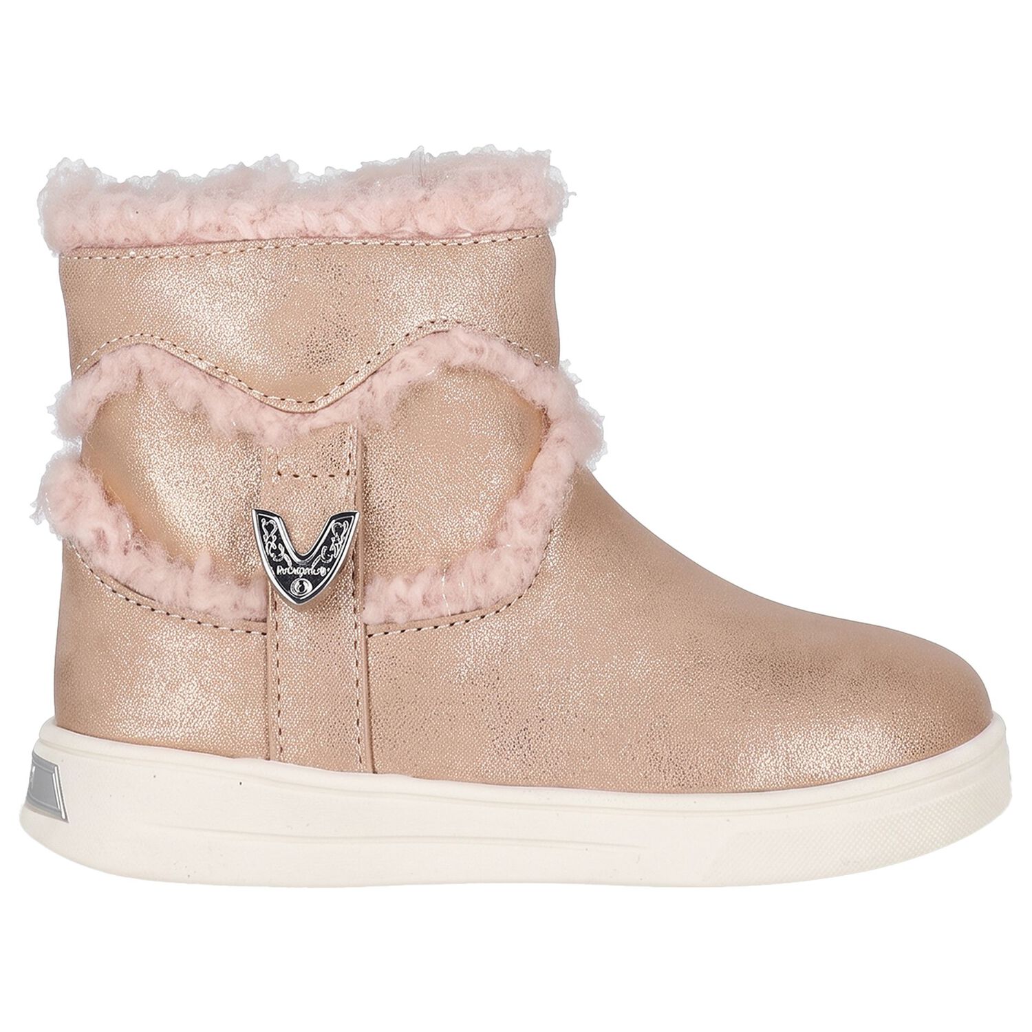Younger Girls Gold Faux Fur Boots, 1, hi-res