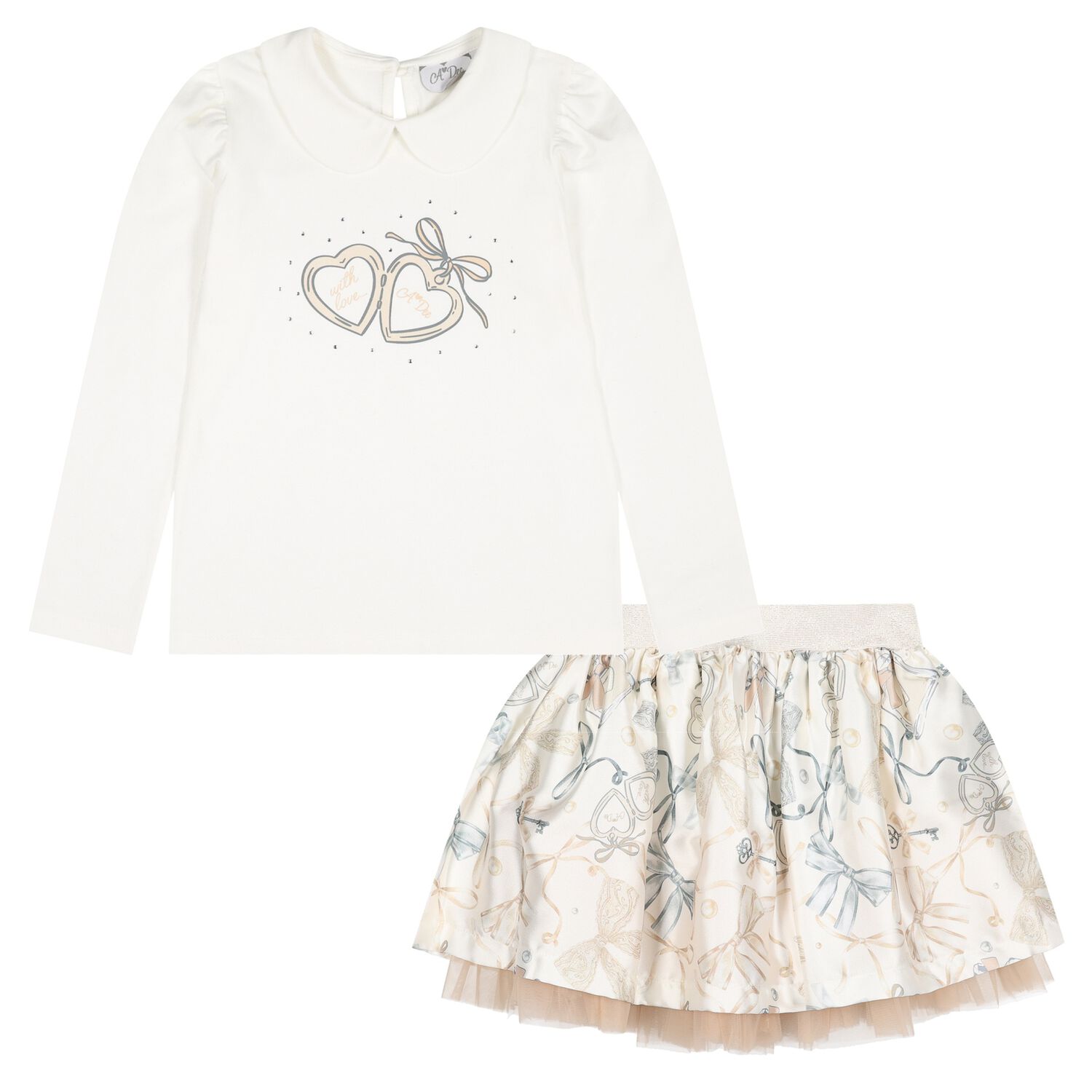 Girls Ivory Heart Skirt Set, 1, hi-res