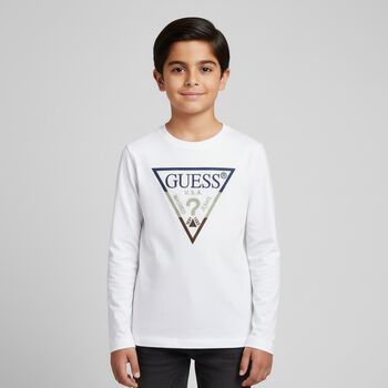 Boys White Logo Long Sleeve Top