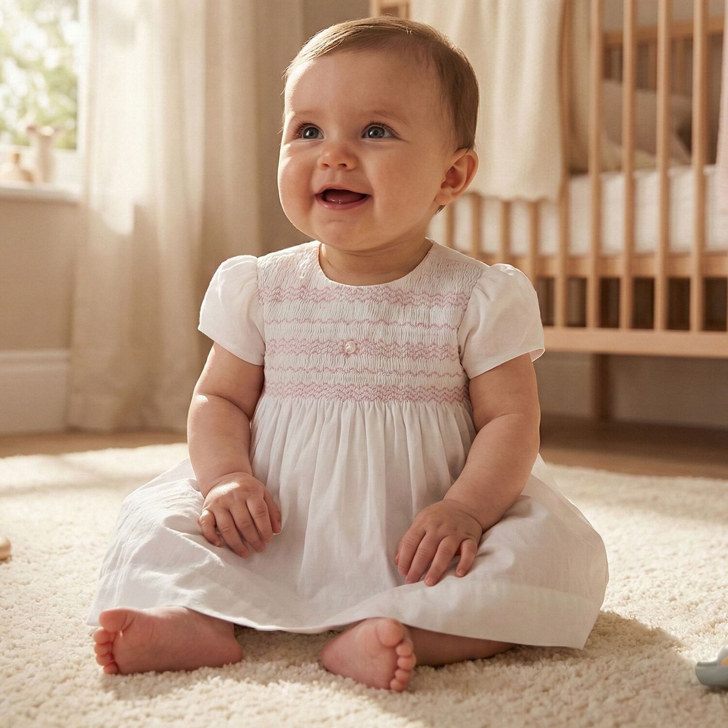 فستان أبيض مطرز للبنات الصغيرات, 1, hi-res