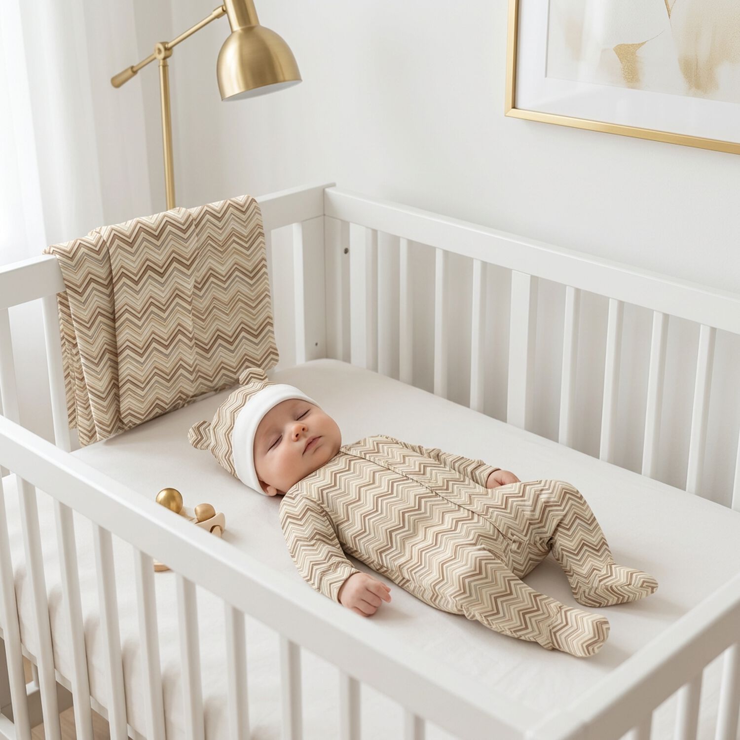Beige & Brown Zig Zag Babygrow Set, 1, hi-res