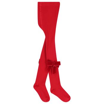 Girls Red Velvet Bow Tights