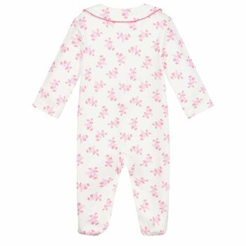 Baby Girls White & Pink Teddy Babygrow