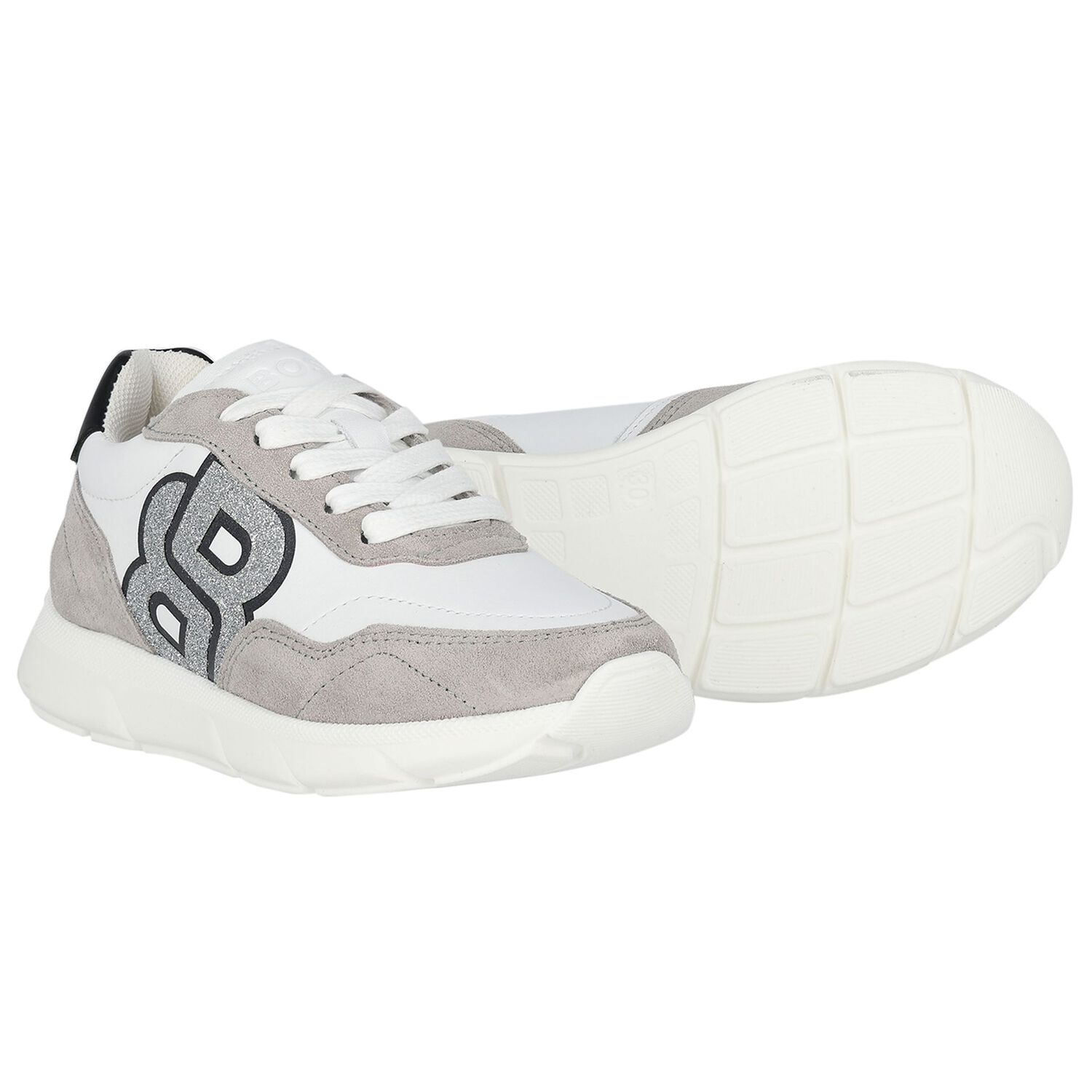 Girls White & Silver Logo Trainers, 1, hi-res image number null