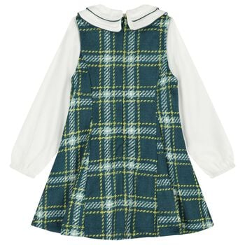 Girls Green & White Pinafore Dress