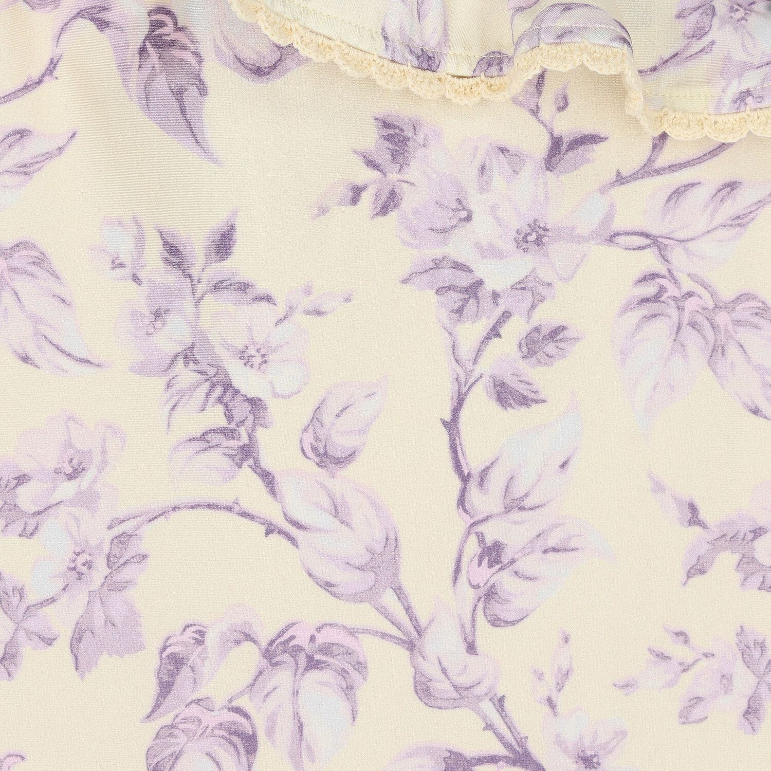 مايوه بنات بطبعة الزهور باللون العاجي والأرجواني, 1, hi-res