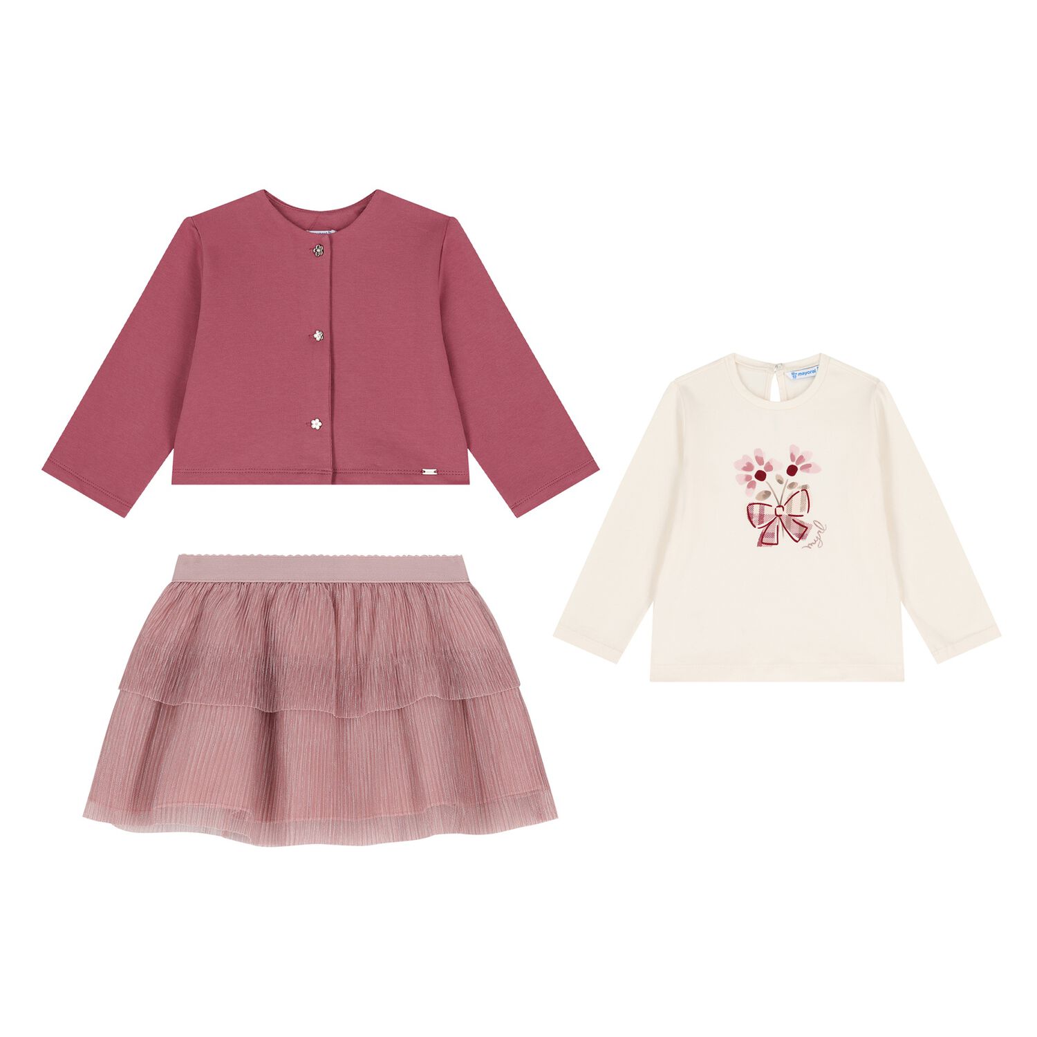 Younger Girls Pink & Ivory Skirt Set, 1, hi-res