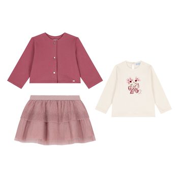 Younger Girls Pink & Ivory Skirt Set