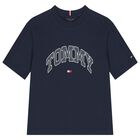 تي شيرت أزرق داكن بشعار للأولاد, 1, hi-res