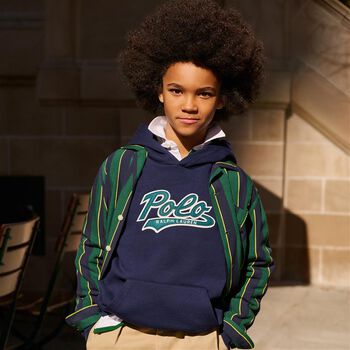 Boys Navy Blue Logo Hooded Top